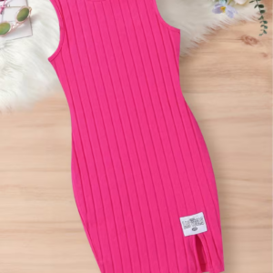 Casual Sleeveless Dress with a Slit Hem