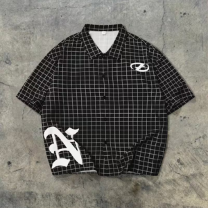 A Black Checkered Short-Sleeve Shirt