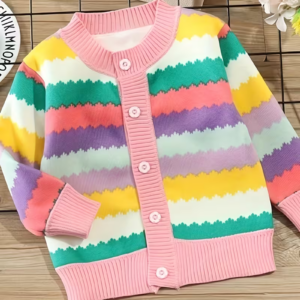 Girls' Versatile Stylish Colorful Striped Cardigan