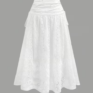 Elegant White Lace-Trimmed Maxi Skirt with Bow Detail