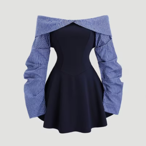 Women's Easy Color-Blocking One-Shoulder Collar Design Waist